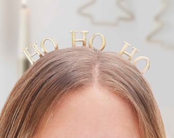 Ho Ho Ho Gold Metal Christmas Headband Xmas Party Hair Accessories Alice Band Stocking Filler Festive Sparkly Party Fun Accessory Holidays