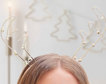 Reindeer Antlers Metal Christmas Party Headband with Bells Xmas Party Hair Accessories Alice Band Stocking Filler Festive Sparkly Party