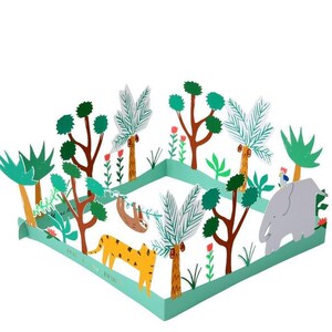 Heb een wilde verjaardag 3D-scènekaart binnen bericht: Heb een wilde verjaardag Jungle tropische goudfolie olifant luiaard envelop wenskaart