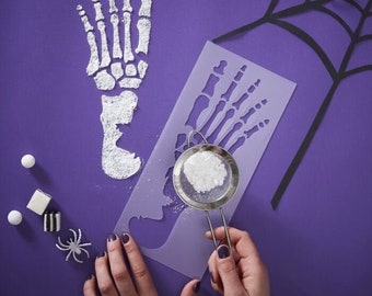 Plastic Halloween Skeleton Footprint Stencil for Children's Spooky Ghouls Novelty Themed Event Party Contains 2 Stencils