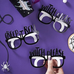 Black Foil Halloween Fun Glasses for Children&#39;s Spooky Ghouls Novelty Themed Event Party 8 Pairs in 2 Designs