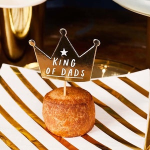 King of Dads Father's Day Gold Foil Cake Picks Pack of 12 Father's Day Gold Foil Crown Shaped Shaped Cake Topper Decoration June 19th image 1