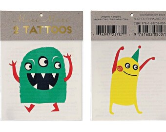 Monster Small Tattoos Pack of 2 Sheets Temporary Party Goody Favor Bags Kid&#39;s Children&#39;s Supplies Magical Fantasy Creatures Alien Space