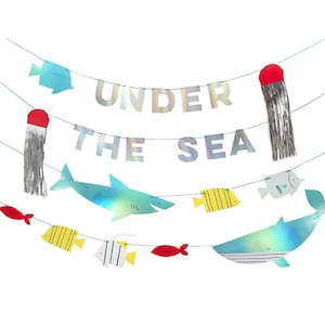 Under the Sea Garland with Jelly Fish Shark Whale For Water Themed Childrens Kids Birthday Party