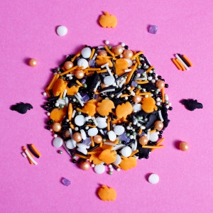 Jacks n Bats Halloween Sprinkles Vegan Gluten Free Orange Pumpkins Black Bats White Green Mix for Cake Decorating Dairy Free Natural Color