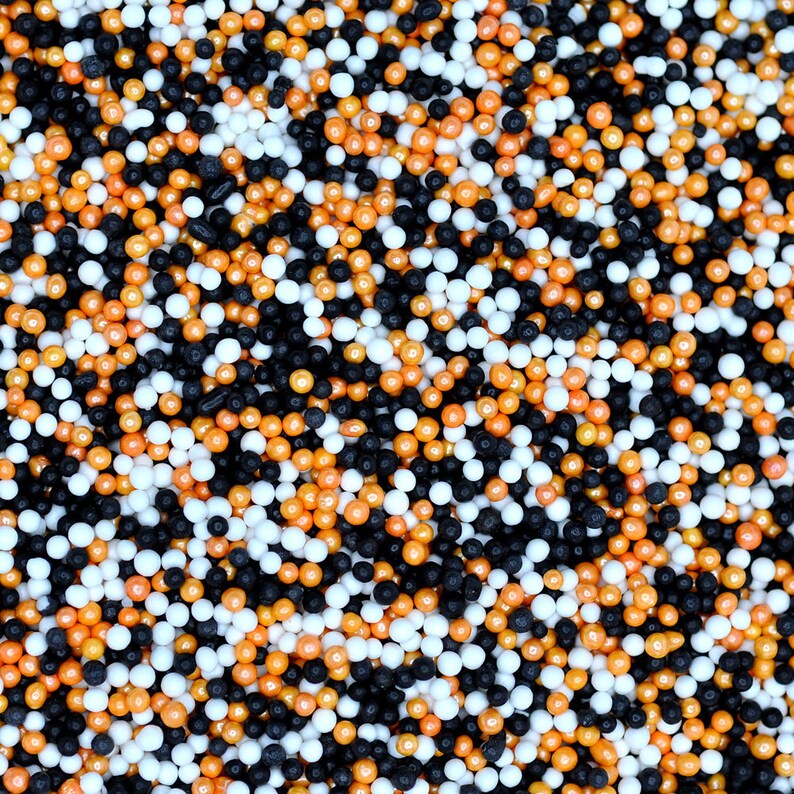 Halloween 100s & 1000s Nonpareils Orange Black White Natural Colour Cake Sprinkles Suitable for Vegans Halal Kosher Gluten Dairy Free Cakes image 1