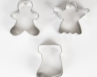 Gingerbread Man Angel Stocking Christmas Cookie Cutter Set of 3 for Star Baker Gifts Baking Biscuit Enthusiast Biscuiteers Stainless Steel