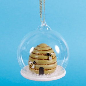 Beehive Dome Hanging Christmas Tree Baubles Decoration Festive Ornament Hive Bumble Bee Garden Novelty Holiday Gifts Personalised Name Charm