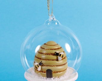 Beehive Dome Hanging Christmas Tree Baubles Decoration Festive Ornament Hive Bumble Bee Garden Novelty Holiday Gifts Personalised Name Charm