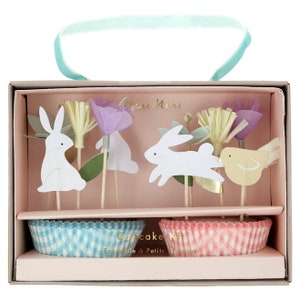 Easter Cupcake Kit Pack of 24 in 8 Designs for Baking Childrens Birthday Party Supplies Easter Rabbit Floral Easter Chick Cake Topper Pastel