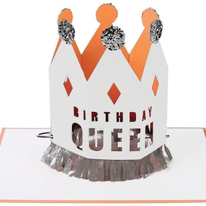 Anniversaire reine couronne carte message joyeux anniversaire carte 3D anniversaire fête d'anniversaire enfant enfant chapeau de fête princesse conte de fées