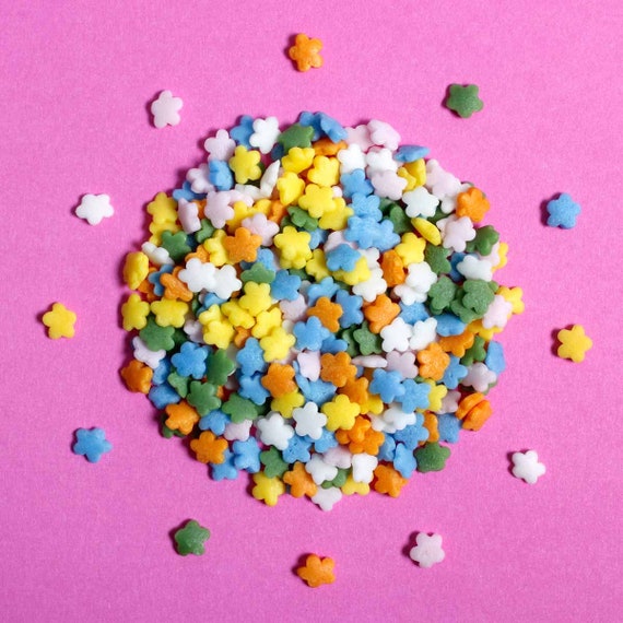 Flower Sprinkles Rainbow Confetti Mix Suitable for Vegans Gluten Dairy Free  Blue Green Orange Yellow Pink Star Cup Cake Baking Gift