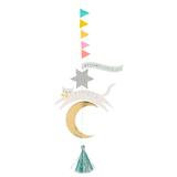 Welcome Little One Card Gold Moon Silver Star Cat Bunting Mobile Party Supplies Decoration Baby Shower Message: Congratulations New Baby