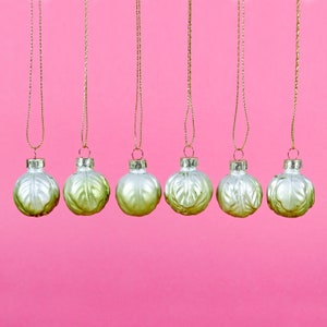 Brussel Sprout Christmas Tree Hanging Decorations - Set of 6 Bauble Festive Novelty Gift Ornament Xmas Green Vegetable Personalised Name