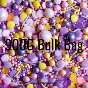 Bulk Bag - Spring Fling Natural Cake Sprinkles Suitable for Vegans Gluten Dairy Free Mixed Yellow Pink Purple Pearls Sequins Rocks Cupcakes