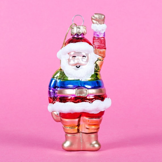 Rainbow Santa Glass Bauble Christmas Tree Hanging Decoration