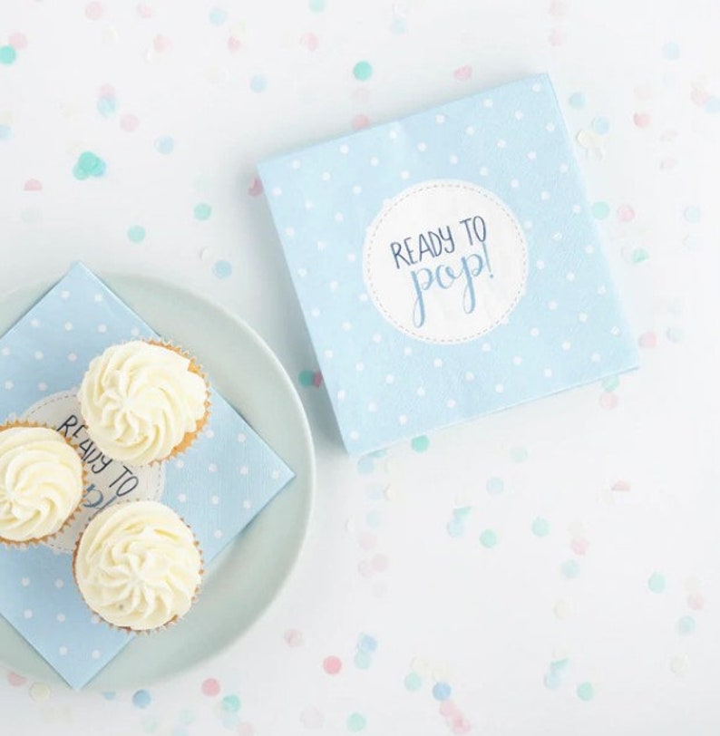 Blue Ready to Pop Baby Shower Napkins Pack of 20 for Baby Shower Gender Reveal Party Serviettes Boy New Baby Party Supply