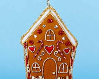 Gingerbread House Zari Embroidered Fabric Christmas Tree Hanging Decoration Festive Novelty Ornament shatterproof Gifts Personalised Name