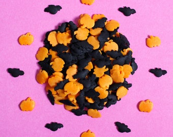 Black Bats and Orange Pumpkins Halloween Shape Mix Natural Cake Sprinkles Suitable for Vegans Gluten Dairy Free Halal Cupcake Decorating