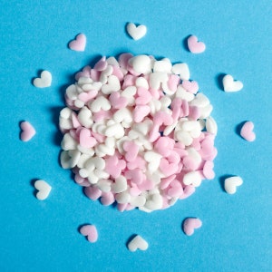 White and Pink Hearts Natural Colour Cake Valentines Sprinkles Suitable for Vegans Halal Kosher Gluten and Dairy Free Mixed Cupcakes Baking