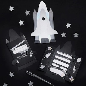 Space Shuttle Party Invitations Pack of 10 for Fun Space Mission Themed Kids Birthday Party Invites Party Supplies with Rocket, Planets