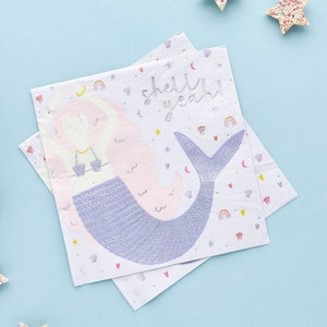 Magical Mermaid 3ply Napkins Pack of 20 for Fun Birthday Party Kids Party Food Themed Event Catering Occasions Party Supplies Sea Ocean