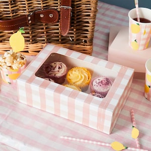 Pink Gingham Cupcake Box Display Case Pack of 1 Rectangle Tea Party Display Cases Accessories and Gift for Bakers Afternoon Tea Wedding