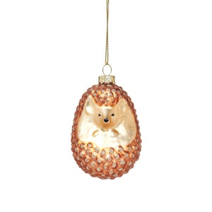 Woodland Hedgehog Shaped Bauble Hanging Decoration Festive Ornament Christmas Tree Xmas Glass Gold Novelty Gift