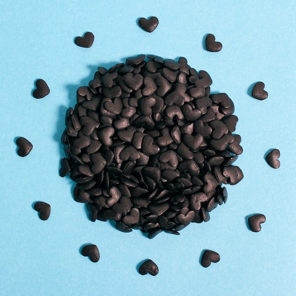 Black Hearts Confetti  Natural Colour Cup Cake Valentines Sprinkles Suitable for Vegans Halal Kosher Gluten Dairy Free Mixed Baking Gifts