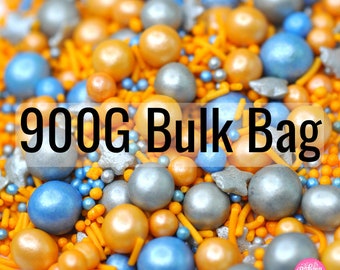 Bulk Bag - Jazzy Jupiter Mix Natural Sprinkles for Vegans Gluten Dairy Free Mixed Blue Gold Silver Strands Non-Pareils Star Cake Baking Gift