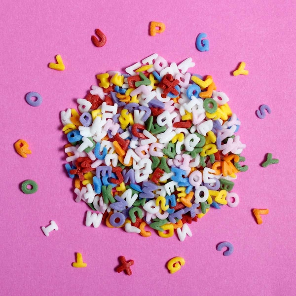 Alphabet Letters Rainbow Confetti Sprinkles Suitable for Vegans Gluten Dairy Free Blue Green Red Orange Yellow Pink Star Cupcake Baking Gift