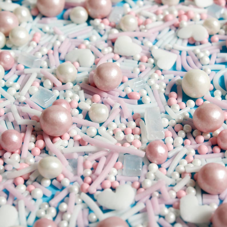 Cotton Candy Kisses Valentines Sprinkles Pink White Heart Mix Edible Cake Sprinkles Suitable for Vegans Gluten Dairy Free Pearls Cupcakes image 5