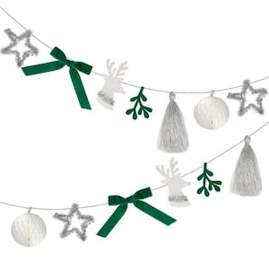 Elegant Christmas Garland 2.6m Garland  Xmas Festive Party Decoration 12 Hanging Decorations Reindeer Tinsel Star Mistletoe Velvet Bows