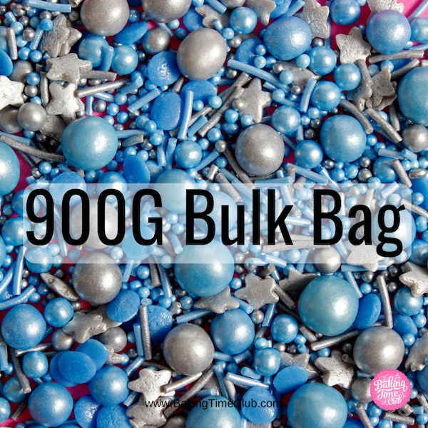 Bulk Bag - Twinkle Blue Mix Natural Sprinkles Suitable for Vegans Gluten Dairy Free Mixed Blue Silver Grey Strands Non-Pareils Pearls