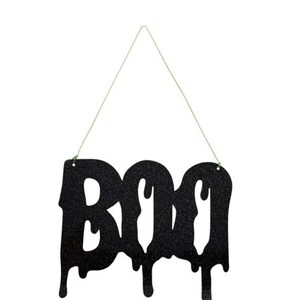 Boo Black Glitter Acrylic Sign W250mm x H205mm for Halloween Party Occasion Kids Sparkly Spooky Door Hanging Sign Hanging Decorations imagem 2