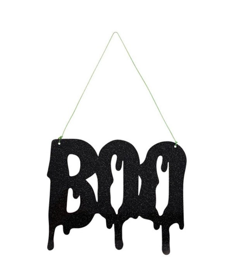 Boo Black Glitter Acrylic Sign W250mm x H205mm for Halloween Party Occasion Kids Sparkly Spooky Door Hanging Sign Hanging Decorations imagem 2