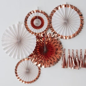 Rose Gold Foiled Pinwheels Fans Decorations Pack of 5 for Children&#39;s Birthday Party Kids Wedding Graduation Celebration Garland New Year