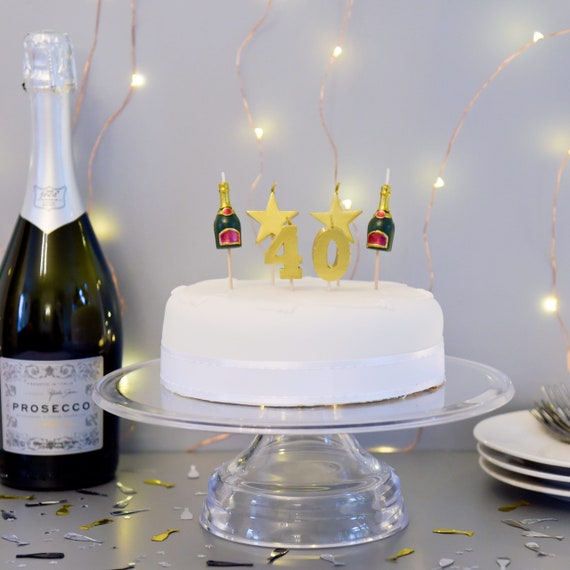 CHAMPAGNE BOTTLE NOVELTY BIRTHDAY PARTY CAKE CANDLES GREEN & GOLD BUBBLY BOTTLES 