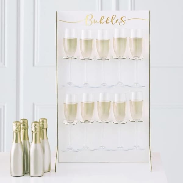 Gold and White Prosecco Wall Drinks Holder Stand 60cm White Card Table Wedding Centre Piece Birthday Party Supplies Celebration 1 Wall