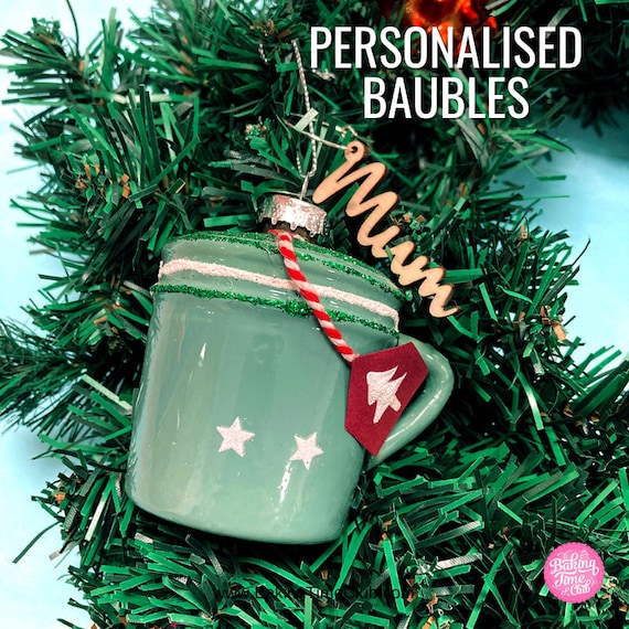 Mini christmas tree name baubles Clearance