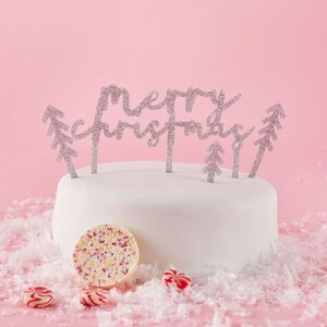 Acrílico 'Feliz Natal' Glitter Bolo Topper Natal Food Party Card Festivo Xmas Holiday Party Party Supplies Árvores de Natal Party Fun