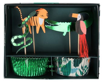 Go Wild Cupcake Kit for Baking Childrens Birthday Party Kids Jungle Animals rainforest wilderness Tiger Crocodile Parties Supplies Gifts