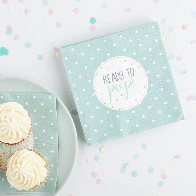 Green Ready to Pop Baby Shower Napkins Pack of 20 for Baby Shower Gender Reveal Party Serviettes Unisex New Baby Party Supply