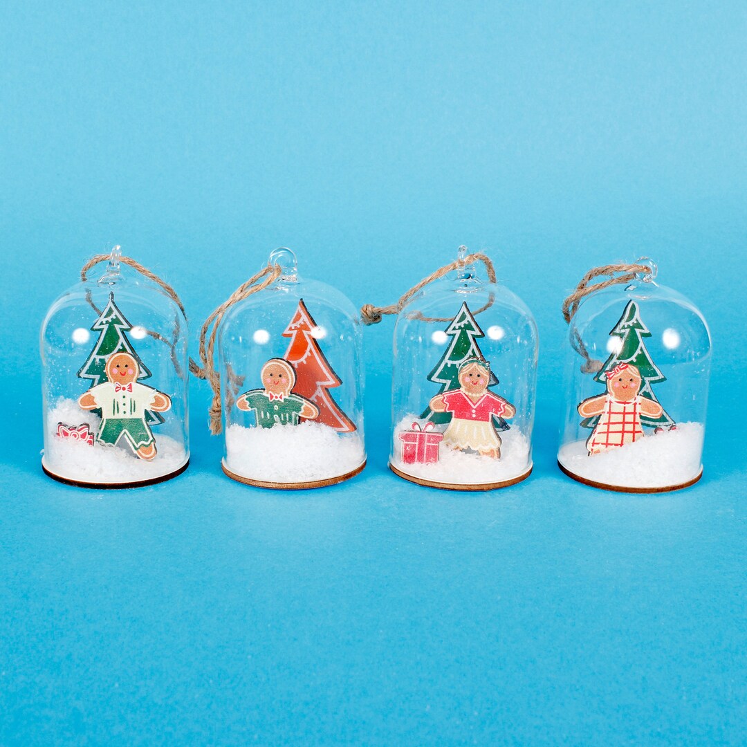 Gingerbread Glass Dome Set of 4 3D Shaped Christmas Tree Hanging Decoration Festive Novelty