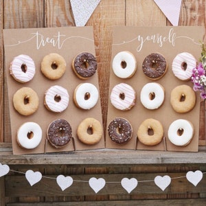 Rustic Double Donut Wall Brown White Doughnut Display Stand Weddings Birthday Party Table Centrepiece Decoration Holds 18 Donuts 42 x 32 cms