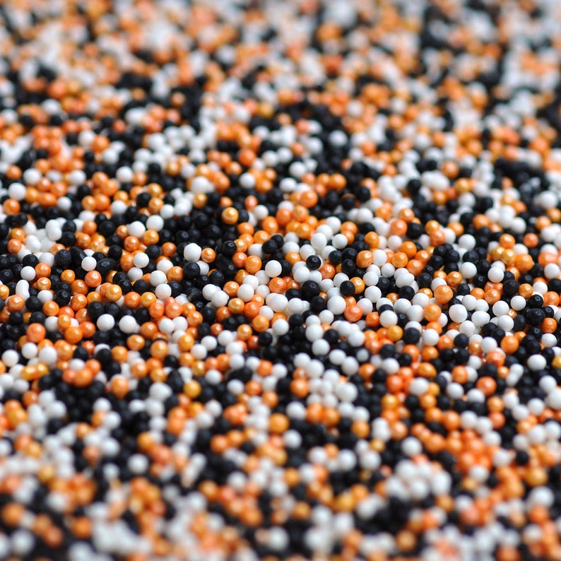 Halloween 100s & 1000s Nonpareils Orange Black White Natural Colour Cake Sprinkles Suitable for Vegans Halal Kosher Gluten Dairy Free Cakes image 4