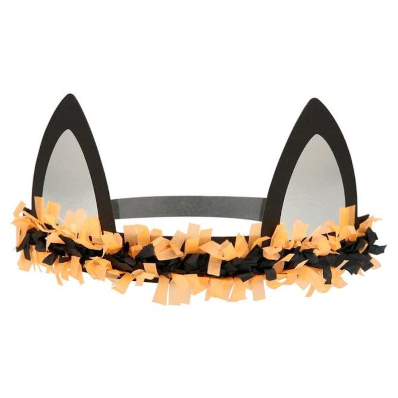 Halloween Cat Ear Headbands Pack of 8 Trick or Treat Themed Party Children's Kids Orange and Black Spooky image 1