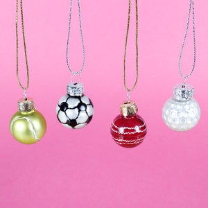 Mini Sports Balls Set of 4 Glass Christmas Tree Hanging Decoration Festive Ornament Holiday Gifts Sport Kick Football Cricket Tennis Golf