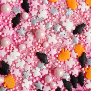 Spooky Sparkles Halloween Sprinkles Vegan Gluten Free Pumpkins Bats Ghosts Pastel Pink Mix for Cake Decorating Dairy Free Natural Color image 3