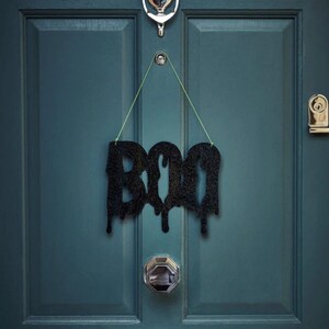 Boo Black Glitter Acrylic Sign W250mm x H205mm for Halloween Party Occasion Kids Sparkly Spooky Door Hanging Sign Hanging Decorations imagem 3